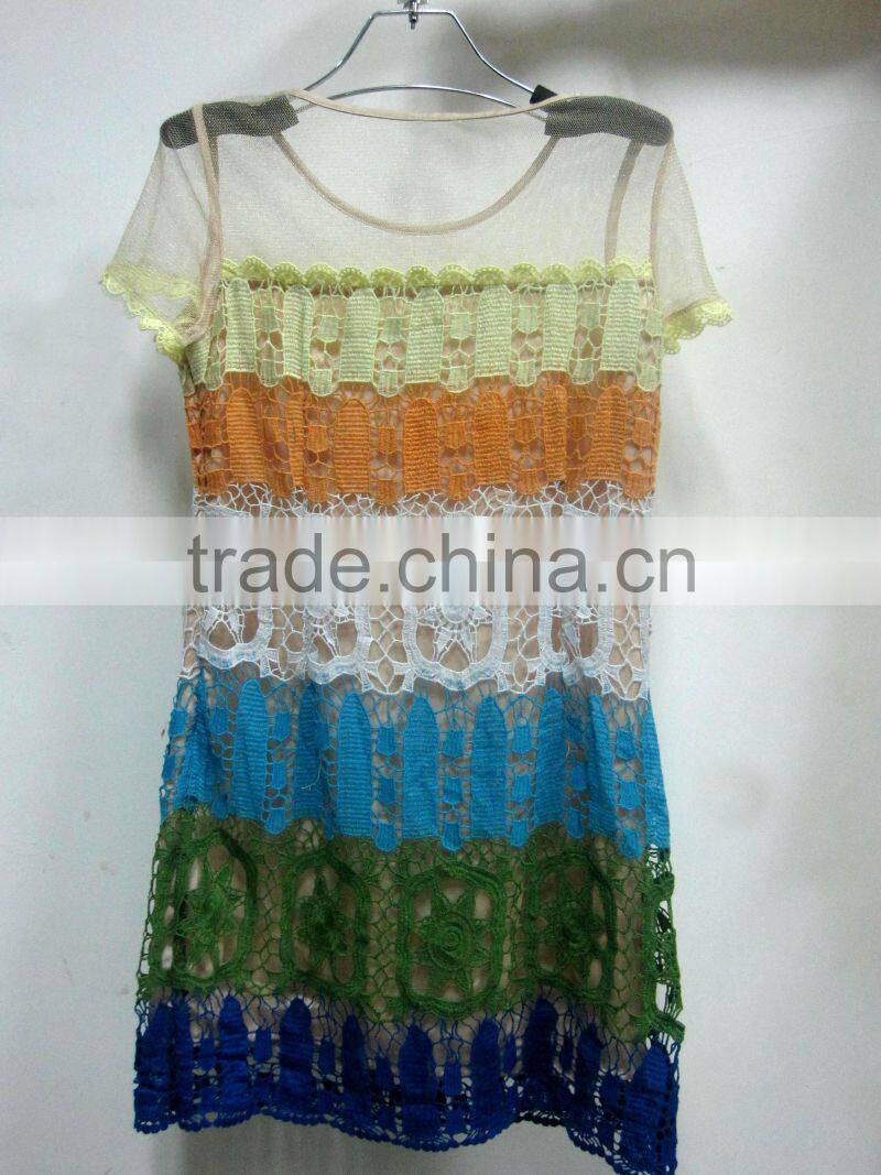embroidered lady's mesh fashion casual dress