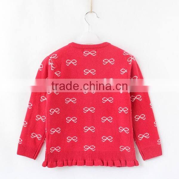 Fashion ruffles hem girls woolen long cardigan sweater