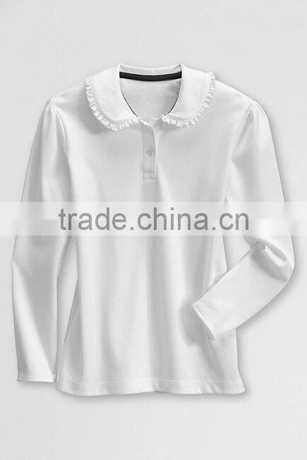 2016 School Uniform Girls Ruffle Collar softextile t shirt Long Sleeve Polo