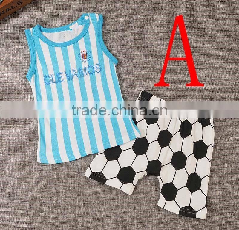new item 2016 children clothes Baby Boy boutique football outfit Clothing Set Cartoon Letter T shirt Stripe Shorts