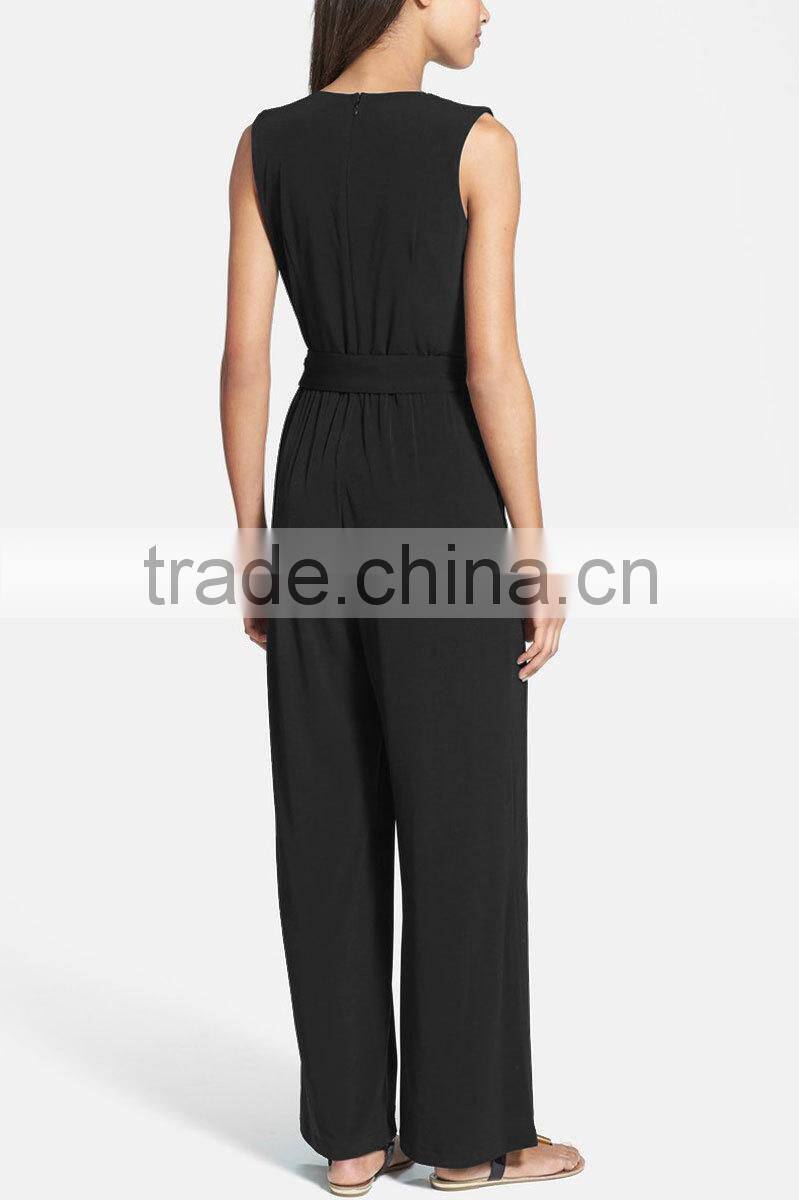 Fashion One Piece V Neck Sexy Sleeveless Wide Leg Ladies Jumpsuit For Wholesale 2017