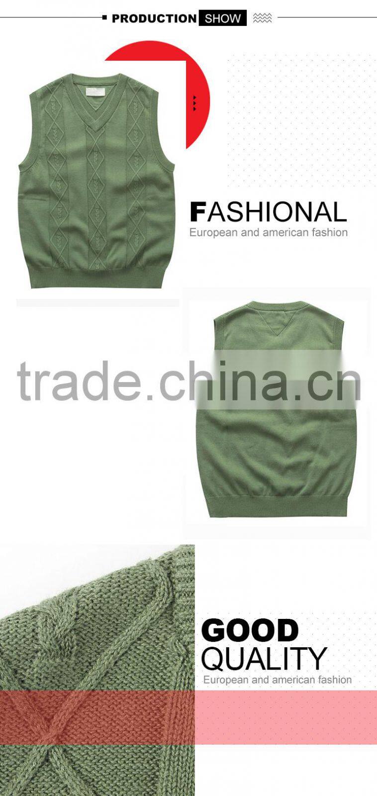 Men's plain kintting pattern argyle sweater vest with custom