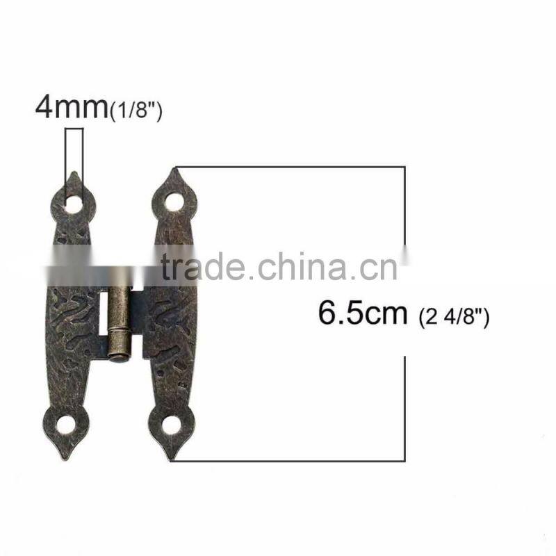 Iron Based Alloy Rectangle Antique Bronze Pattern Carved Rotatable Door Box Cabinet Furniture Butt Hinges