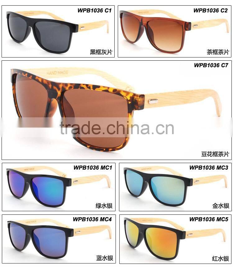 high quality cheap bamboo sunglasses PC frame AC smoke lenses sunglasses WPB1036