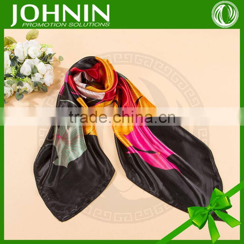 Latest comfortable digital print colorful JOHNIN brand square silk satin scarves