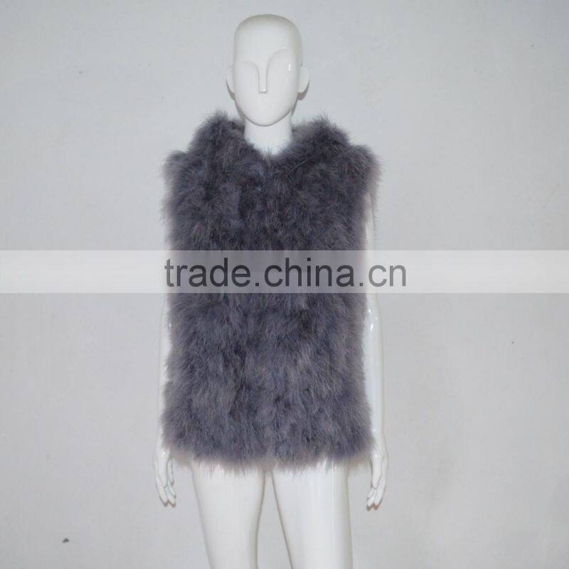 SJ007 Hooded Women Ostrich Feather Vests
