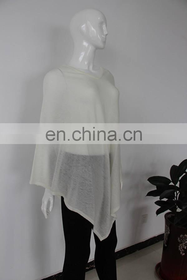 Wholesale women 14gg V-neck merino wool nylon acrylic blend summer ponchos