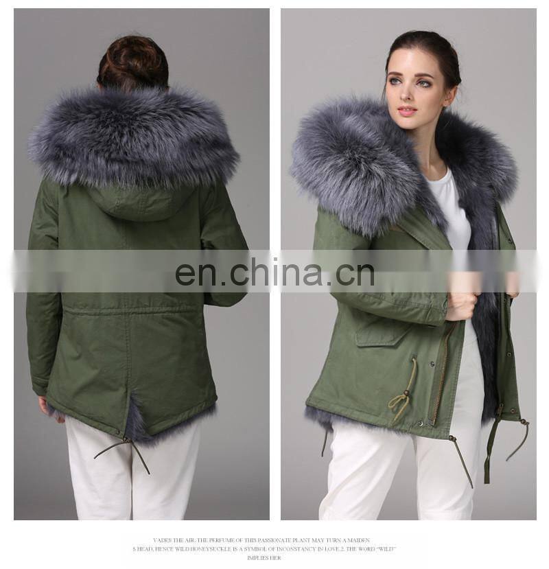 New Collections Winter Fur Coats Fox Army Jacket Women Outwear Parka