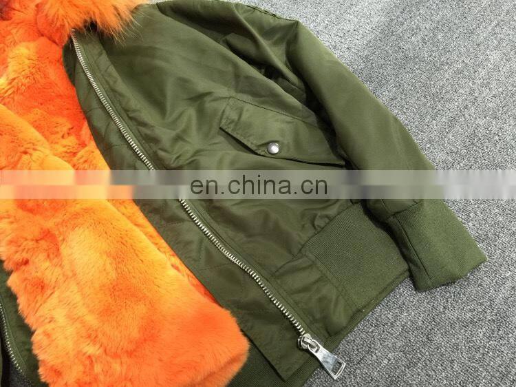 2016 Women Hooded Winter Military Raccoon Fur Hooded Bomber Jacket With Fur Lining