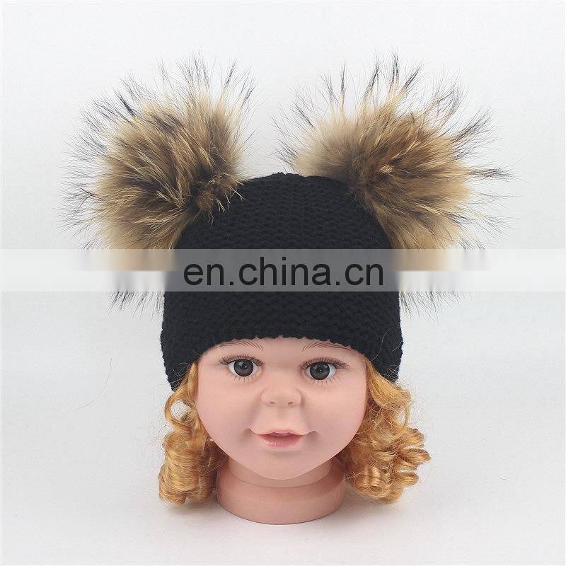 2017 Big Raccoon Fur Pom Pom Beanie Large Bobble Pompom Baby Hat