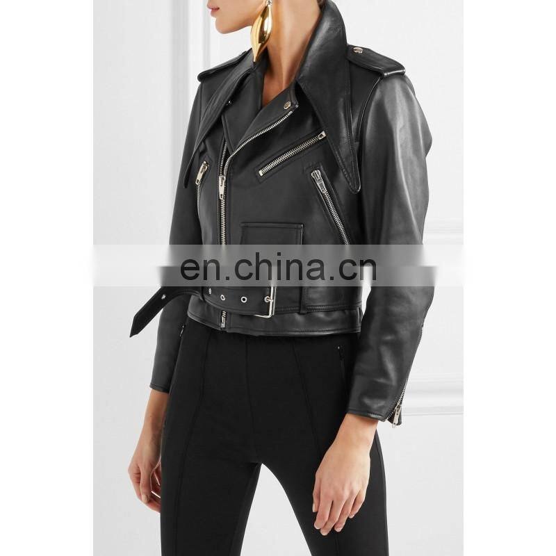 Handsome Motorcycle Spring Jacket Short Leather Zipper Jackets Leather for Women