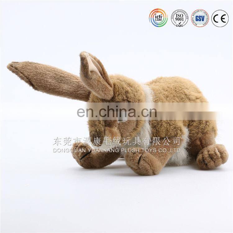 OEM sitting long ears brown soft plush rabbit toy with bag