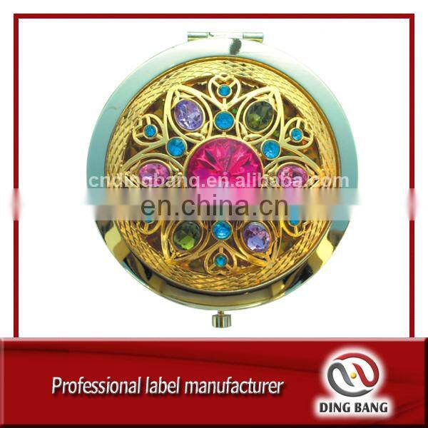 Hot Sale High Quality Custom Made Gold Color Hollow Type And Diamond Decoration Fashional Souvenir Metal Mirror