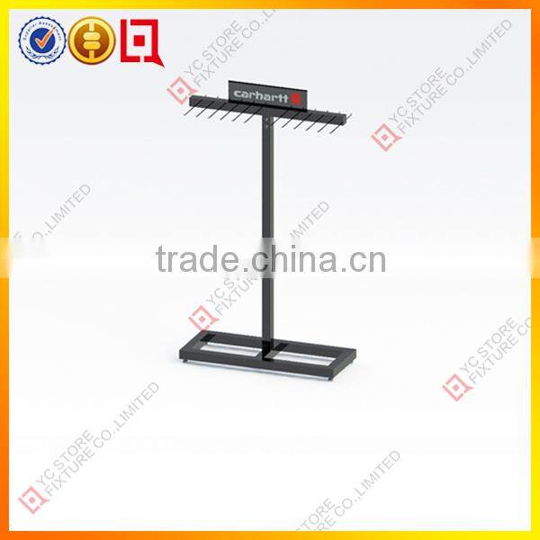 Usable free standing rotating metal belt display rack