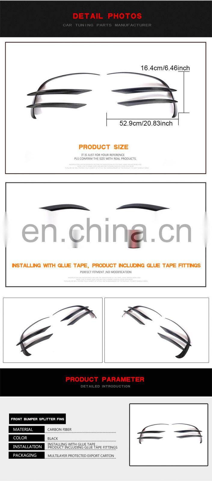 W205 Front Canards with Carbon Fiber Fog Lamp Vents for Mercedes Benz A205 C205 C43 AMG Sport 19-20