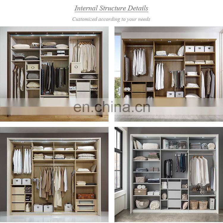 Modern mdf wooden cloth cabinet storage wardrobe furniture design custom bedroom white 6 door oak wood board wardrobe