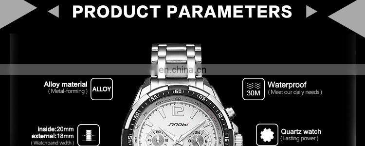 SINOBI Men Luxury Watch S9696G Multifunctional Stainless Steel Night Light Function Date Display Men's Watches Jam Tangan Pria