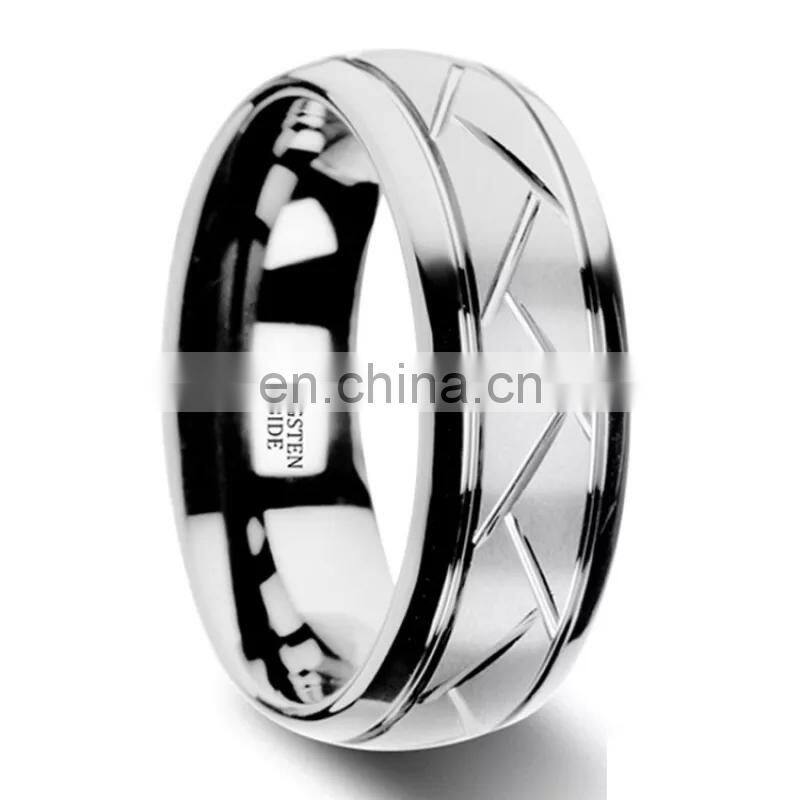 Luxury Men's Jewelry Accessories 8mm Silvery Brushed Wedding Rings Stainless Steel Bevel Cut Ring