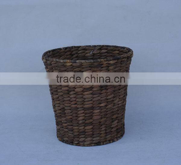 Round Handwoven Brown Water Hyacinth Waste Bin