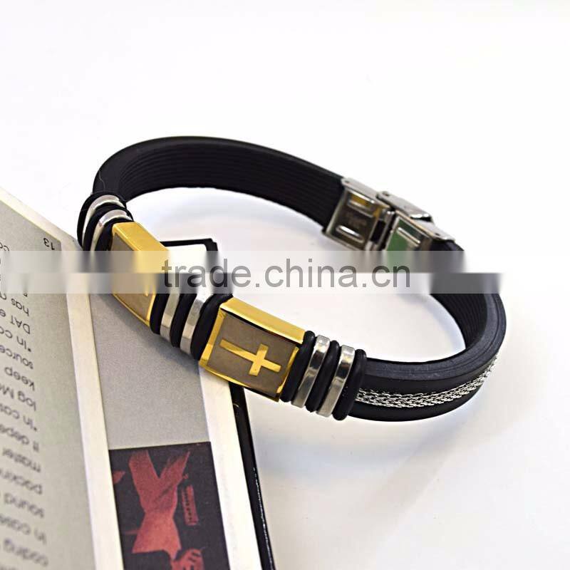 fashion bracelet silicone wristband cross steel silicon bracelet