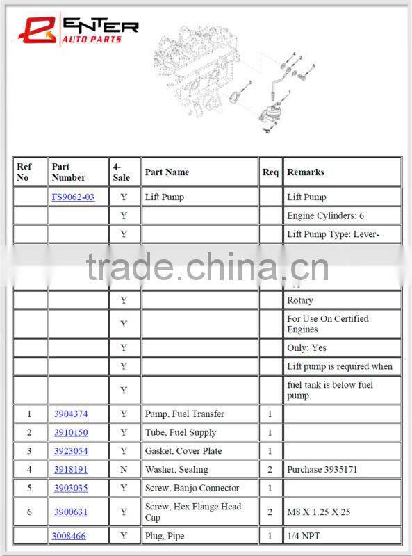 3904374 3903583 brand new lever diaphragm fuel pump