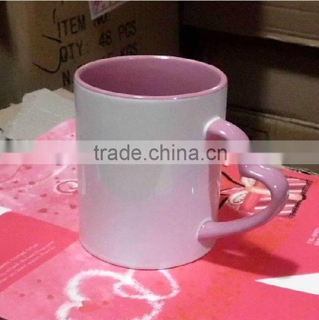 inner color outer white heat press transfer sublimation coated mug heart handle