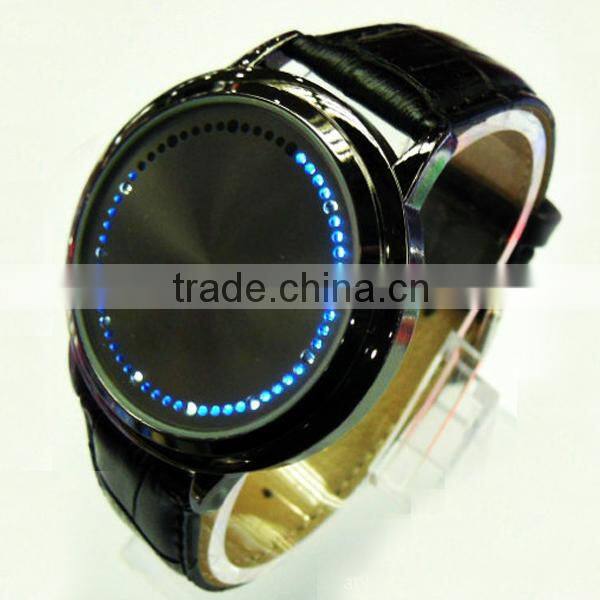 New arrival leather band red touch led light up watches