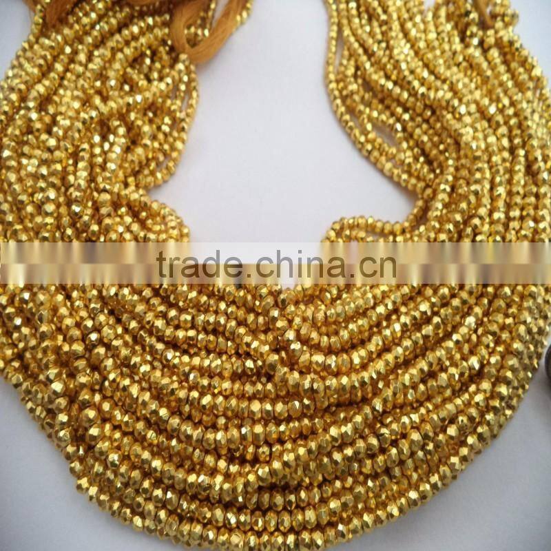 NATURAL GOLDEN PYRITE 3-4MM ROUNDEL FACETED LOOSE BEADS STRAND