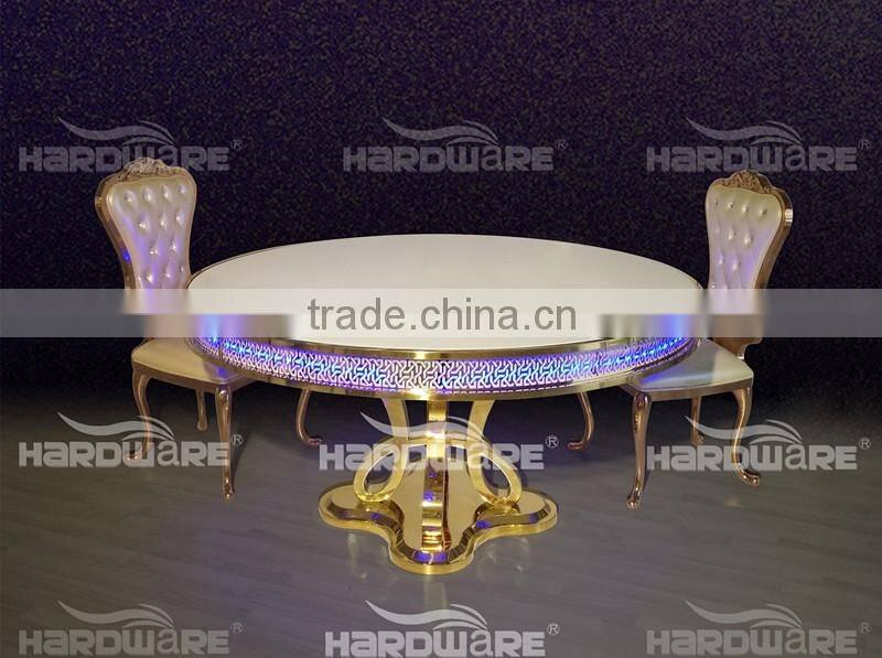 Dubai LED round golden stainless steel base wedding dining table for events