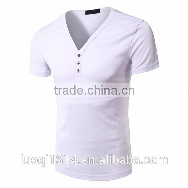 2016 New Fashion Men Slim Fit Cotton V-Neck Short Sleeve Casual T-Shirt Tops
