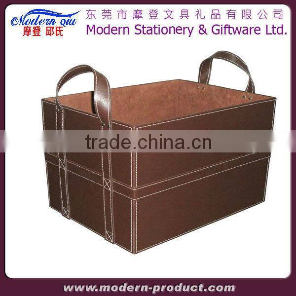 Household leather storage basket