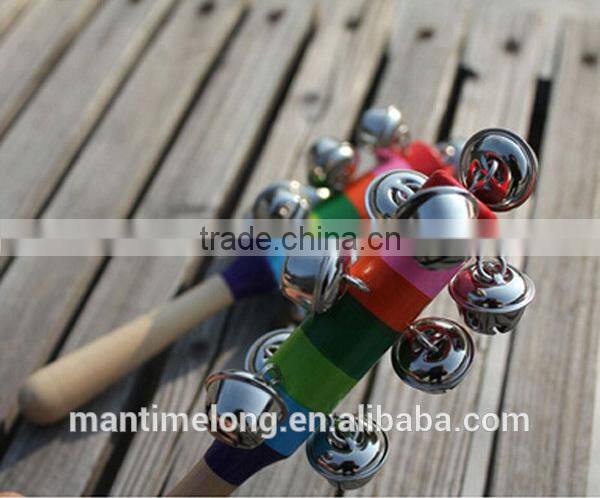 Baby Rainbow Toy Kid Pram Crib Handle Wooden Activity Bell Stick Shaker Rattle