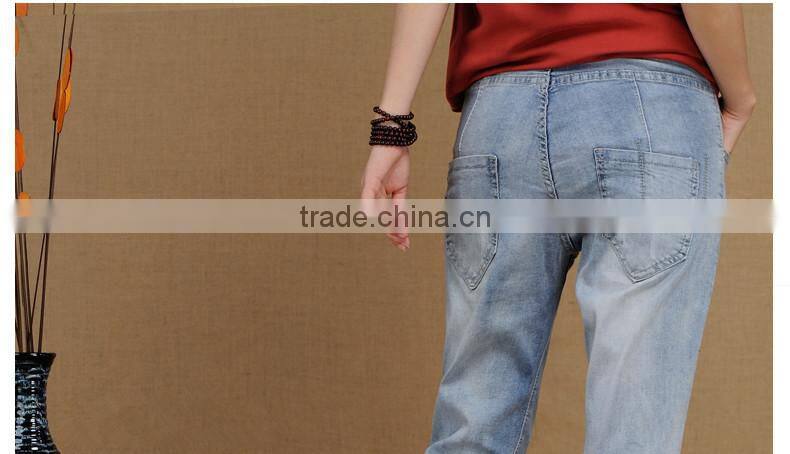 2015 Light color plus size Cropped denim pants