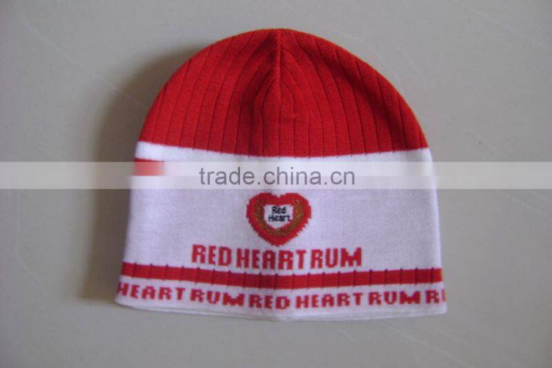promotional customized 100% acrylic red knitted jacquard hat/scarf set with customized logo for adults