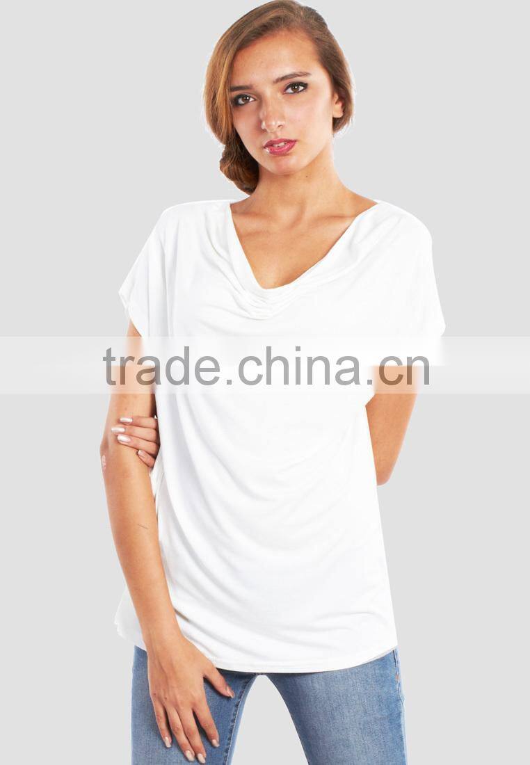 V neck ladies t shirt 100% cotton high quality womens white t-shirt T003
