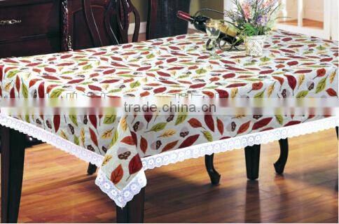 printed Vinyl table cloth with flannel backing,Oblong table cloth with lace edge
