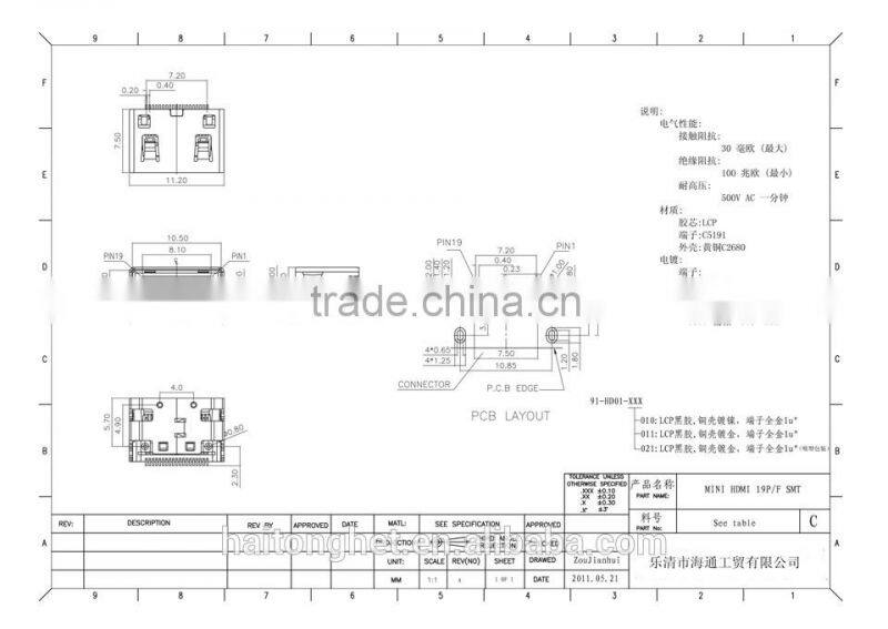 A type 19pin mini USB connector hot selling