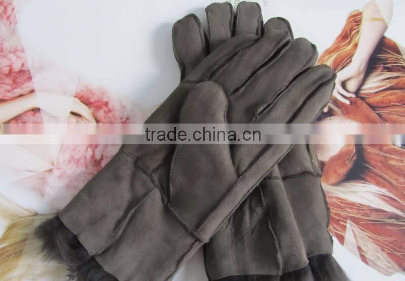 russia style sheep leather gloves with fox fur lining