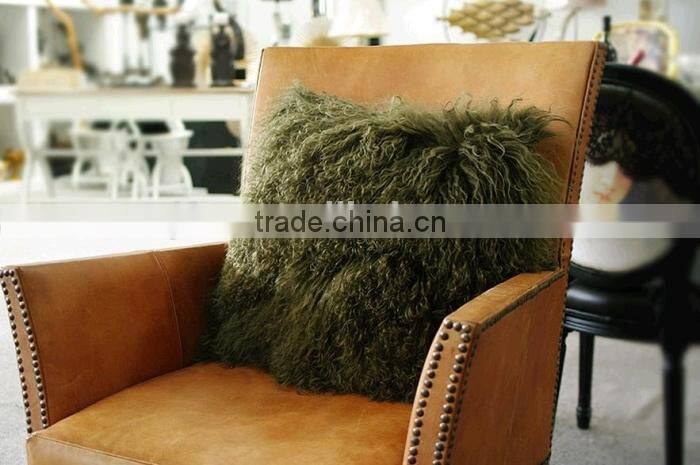 Dark green color real mongolian lamb fur oriental 50*50CM cushion/New Design Cushion Covers