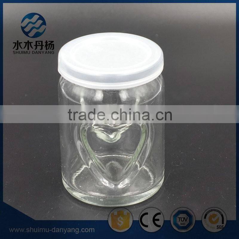 200ml heart shaped glass pudding bottle milk bottle with plastic lid