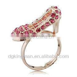 Stylish Real Gold Plated High-heeled Shoe Rings With Shining Diamonds