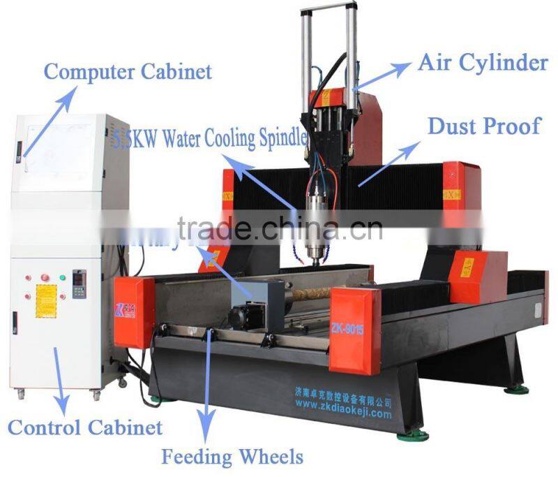 High Accuracy 4 Axis CNC Engraver For Marble Crystal Sand Stone ZK-9015 With PCI NcStudio Control System