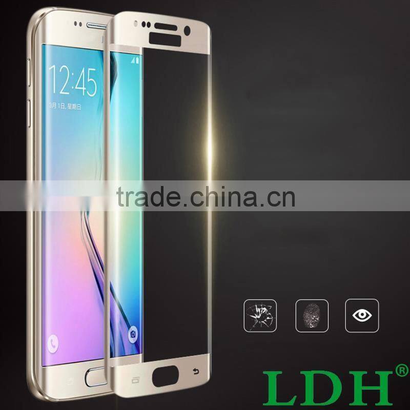 Wholesale full cover orginal color gold tempered glass screen protector for s6 edge 3d samsung galaxy curved with 9 hardness