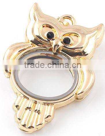 owl floating charm locket with rhinestone