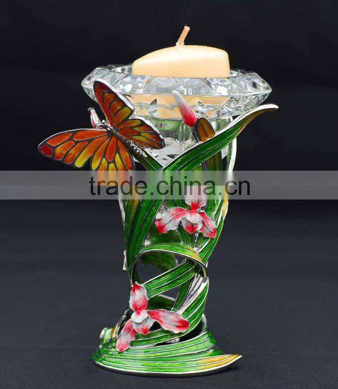 RORO Chanson orchid enamel crystal glass candle holder
