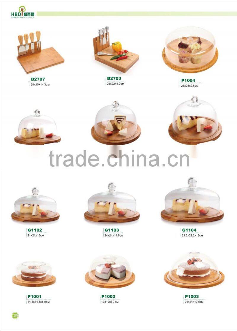 Environmental Kitchen Storage Bamboo Glass Cheese Dome set