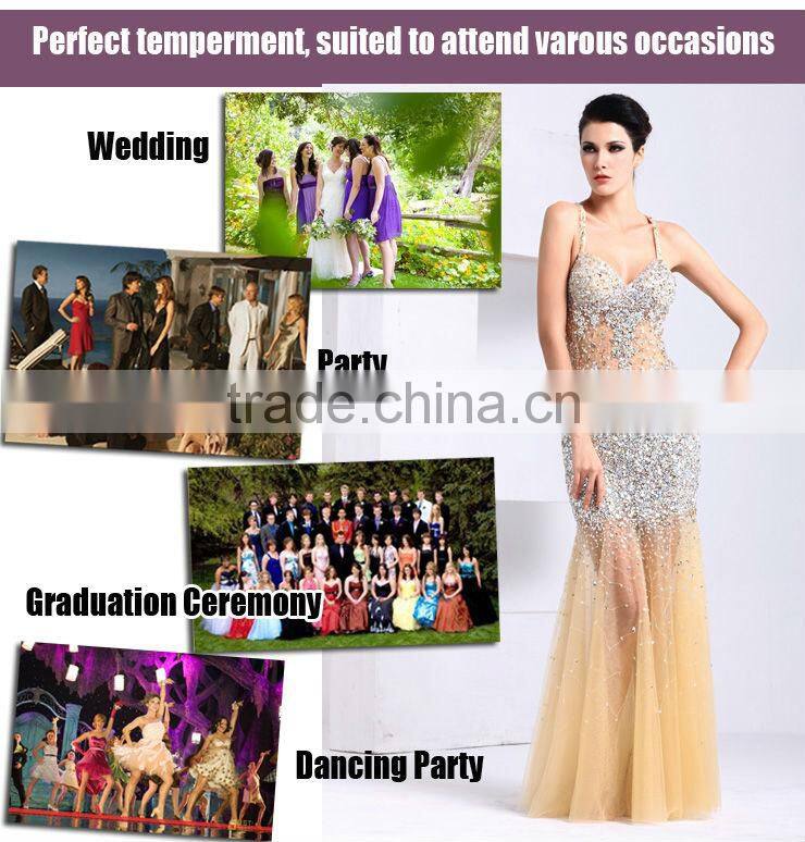 New design sexy spaghetti strap backless sexy evening dress