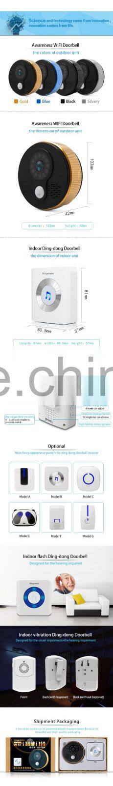 China supplier Intelligent Wifi video intercom door chime with infrared night vision security camera system connected with phone