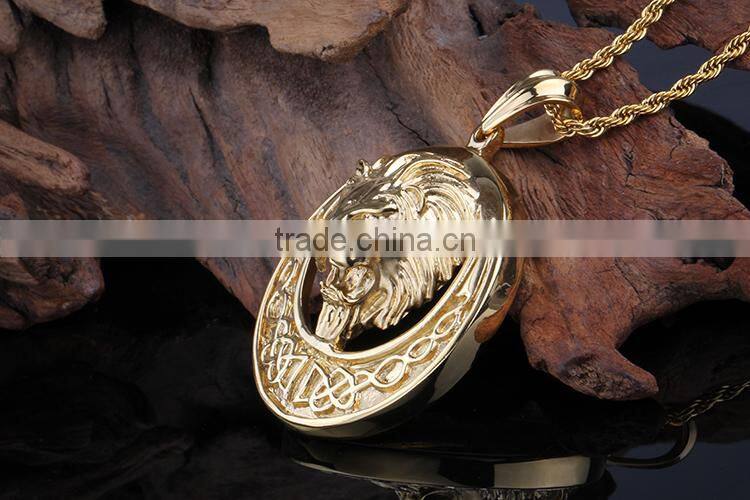 2015 new design high polish animal head gold coin pendant