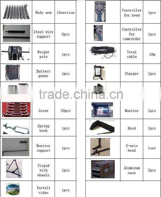 Professional 8m 3-axis pan tilt head portable camerajib crane for video camera